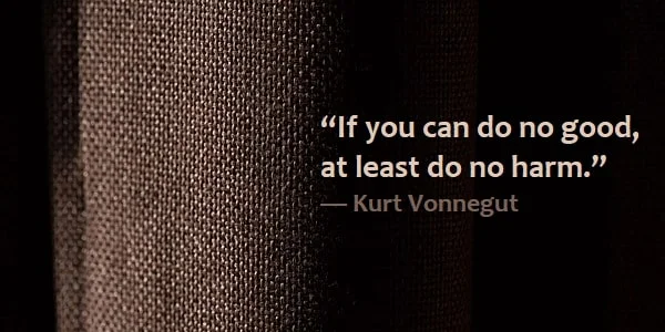 contoh kalimat do no good: If you can do no good, at least do no harm. Kurt Vonnegut