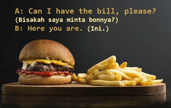 contoh kalimat here you are dan artinya: A: Can I have the bill, please? (Bisakah saya minta bonnya?) B: Here you are. (Ini.)
