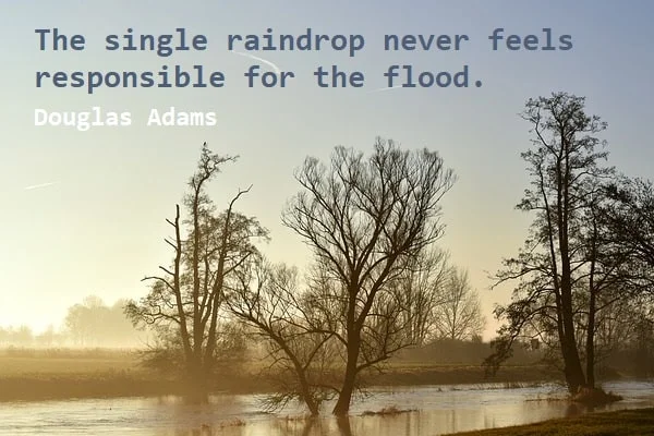 Kata Mutiara Bahasa Inggris tentang Banjir (Flood): The single raindrop never feels responsible for the flood. Douglas Adams