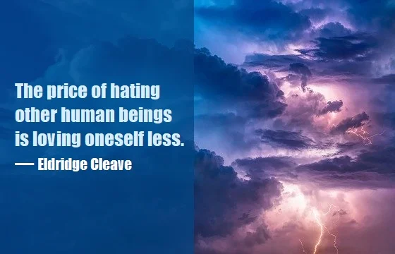 Kata Mutiara Bahasa Inggris tentang Kebencian (Hate) - 3: The price of hating other human beings is loving oneself less. Eldridge Cleave