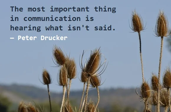 kata mutiara bahasa Inggris tentang komunikasi (communication) - 2: The most important thing in communication is hearing what isn't said. Peter Drucker