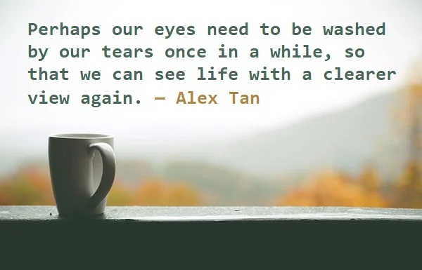 kata mutiara bahasa Inggris tentang menangis (crying) - 2: Perhaps our eyes need to be washed by our tears once in a while, so that we can see life with a clearer view again. Alex Tan