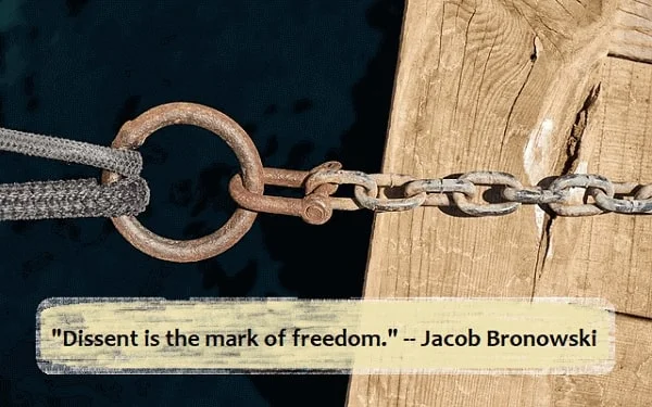 Kata Mutiara Bahasa Inggris tentang Perbedaan Pendapat (Dissent): Dissent is the mark of freedom. Jacob Bronowski