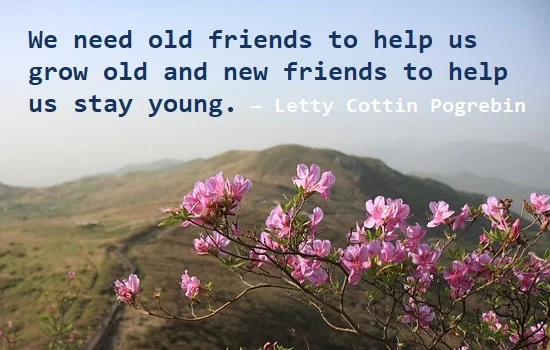 kata mutiara bahasa Inggris tentang teman baru (new friends) - 2: We need old friends to help us grow old and new friends to help us stay young. Letty Cottin Pogrebin