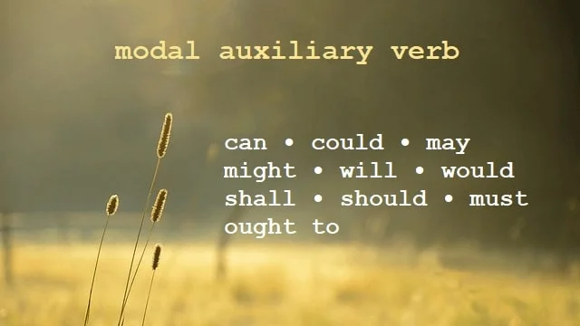 Modal auxiliary verbs: can, could, may, might, will, would, shall, should, must, dan ought to.